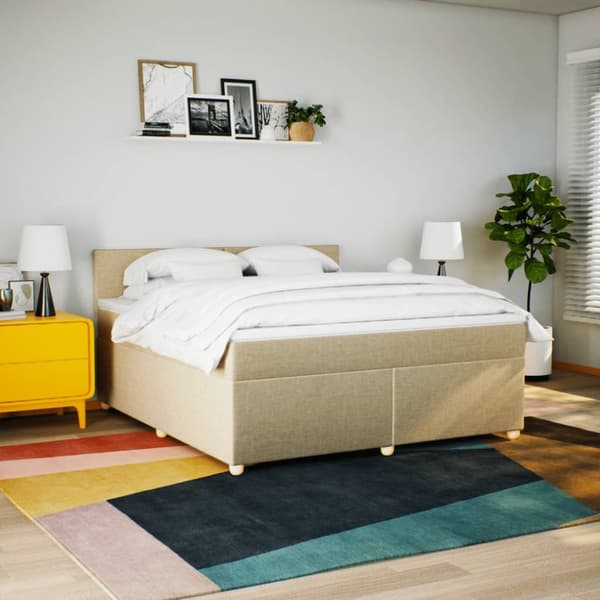 kontinentalseng med madras 180x200 cm stof cremefarvet