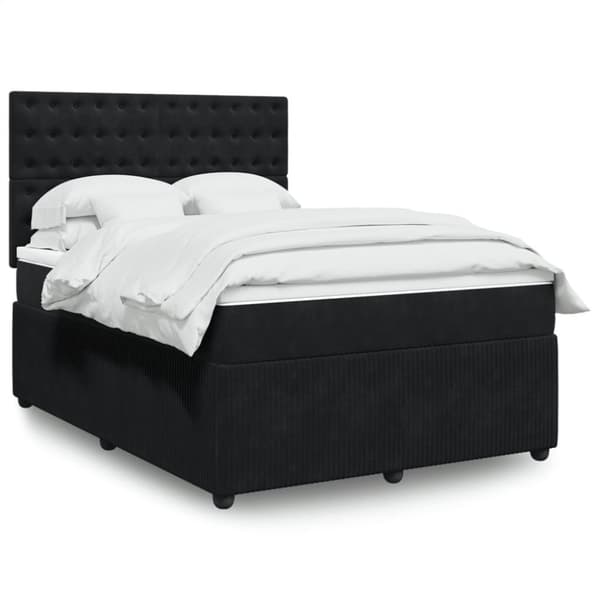 Ramsäng med madrass svart 140x190 cm sammet