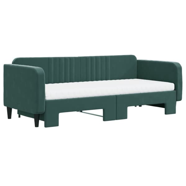 Dagbädd utdragbar med madrasser mörkgrön 90x200 cm sammet