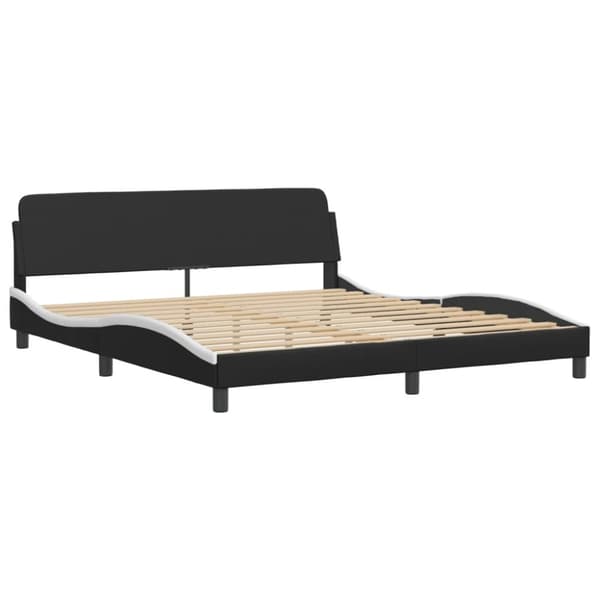 Sängram med huvudgavel svart och vit 180x200 cm konstläder