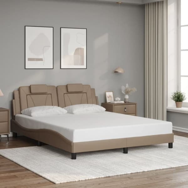 Sängram med LED-belysning cappuccino 160x200 cm konstläder