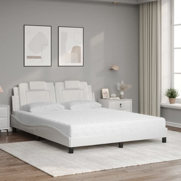 seng med madras 160x200 cm kunstlæder hvid