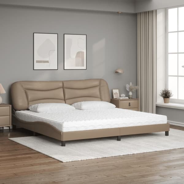 seng med madras 200x200 cm kunstlæder cappuccinofarvet