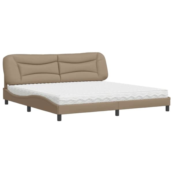 seng med madras 200x200 cm kunstlæder cappuccinofarvet