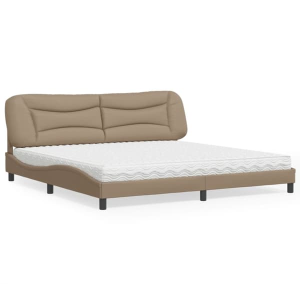 seng med madras 200x200 cm kunstlæder cappuccinofarvet