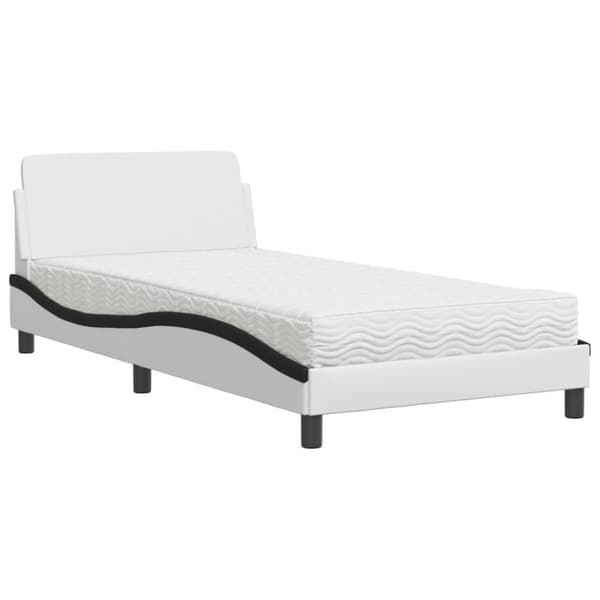 seng med madras 100x200 cm kunstlæder hvid og sort