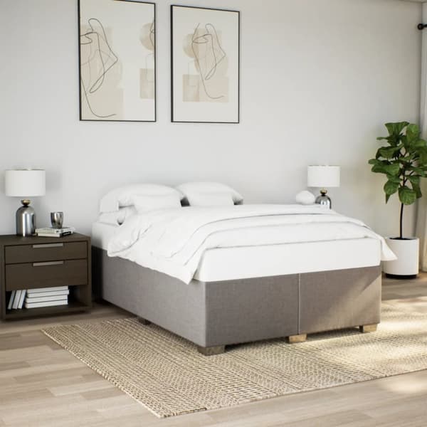 Mannermainen sänky patjalla, taupe, kangas, 140x190 cm