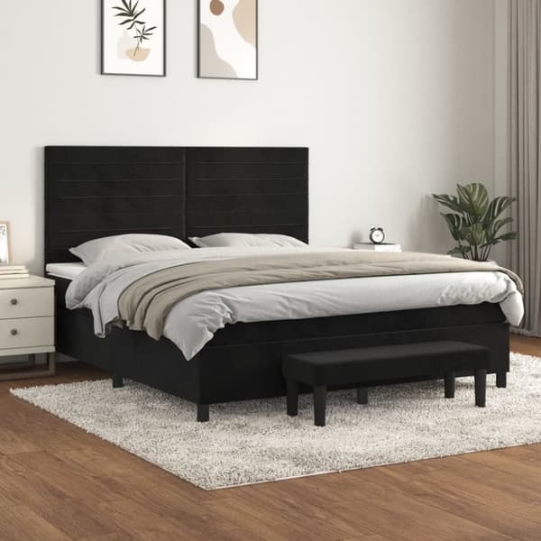 Ramsäng med madrass svart 160x200 cm sammet
