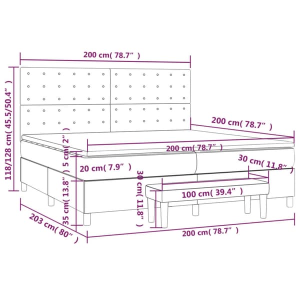 Ramsäng med madrass mörkgrön 200x200 cm sammet