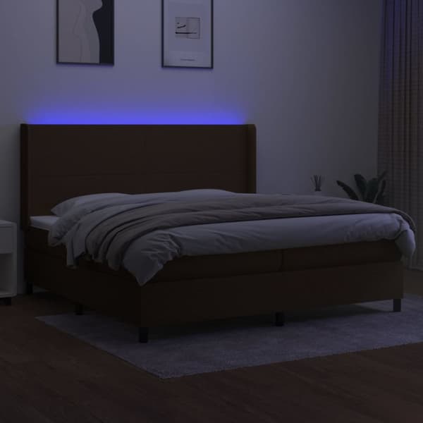 kontinentalseng med LED-lys 200x200 cm stof mørkebrun