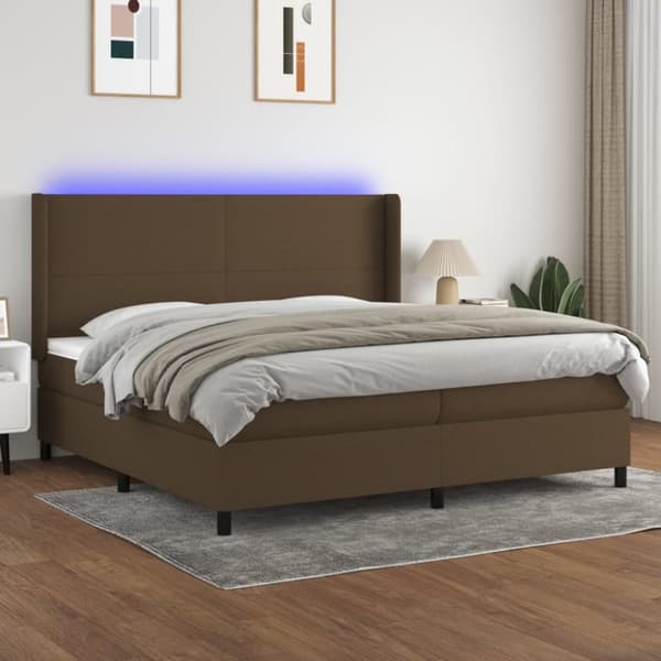 kontinentalseng med LED-lys 200x200 cm stof mørkebrun