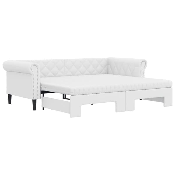 Dagbädd utdragbar med madrasser vit 90x200 cm konstläder