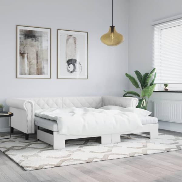 Dagbädd utdragbar med madrasser vit 90x200 cm konstläder