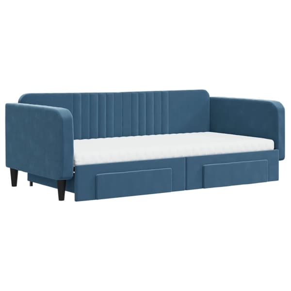 daybed med udtræk og skuffer 100x200 cm velour blå