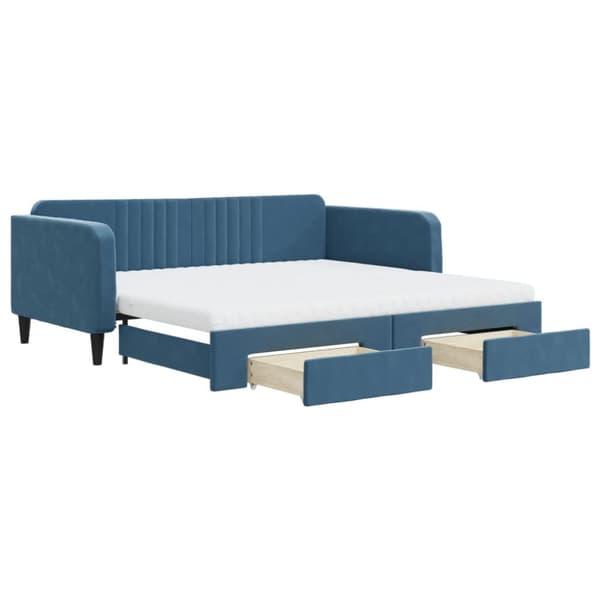 daybed med udtræk og skuffer 100x200 cm velour blå