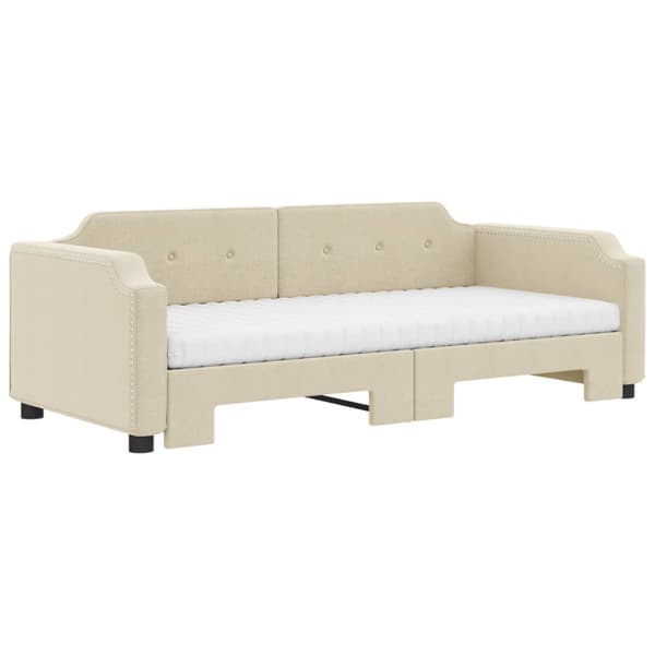 Dagbädd med madrasser utdragbar gräddvit 80x200 cm tyg