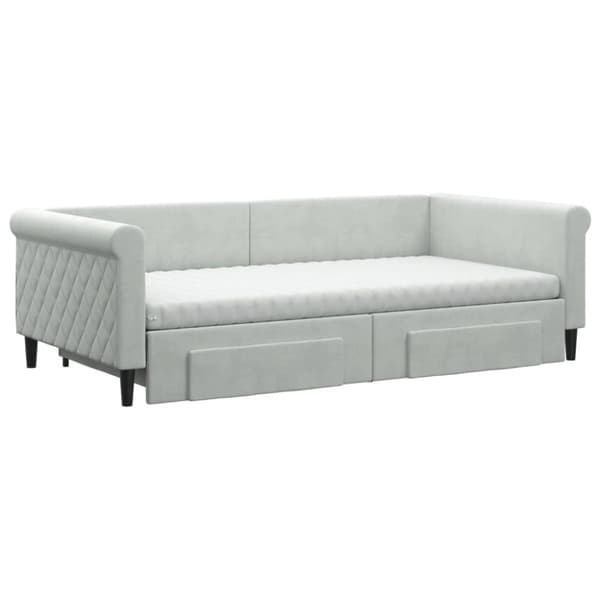 Dagbädd utdragbar med lådor ljusgrå 100x200 cm sammet
