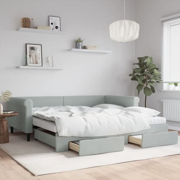 daybed med udtræk og skuffer 100x200 cm velour lysegrå