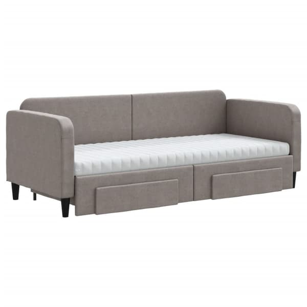 daybed med udtræk og skuffer 80x200 cm stof gråbrun