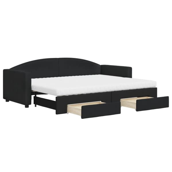 daybed med udtræk og skuffer 80x200 cm stof sort