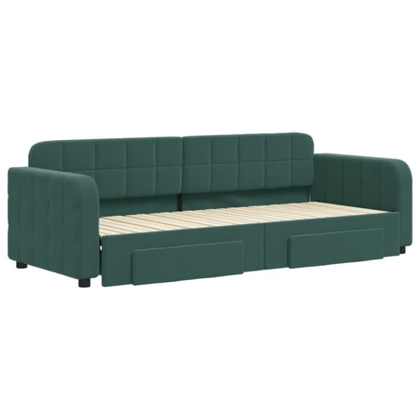 daybed med udtræk og skuffer 80x200 cm velour mørkegrøn