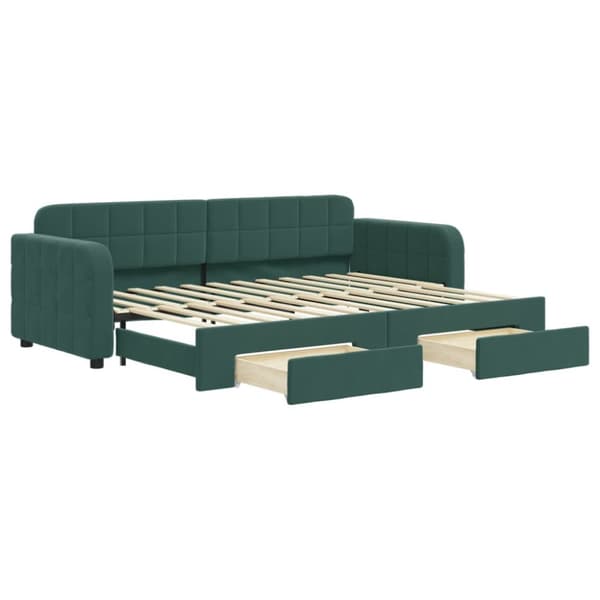 daybed med udtræk og skuffer 80x200 cm velour mørkegrøn