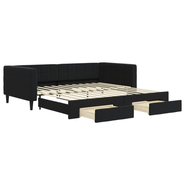 daybed med udtræk og skuffer 100x200 cm velour sort