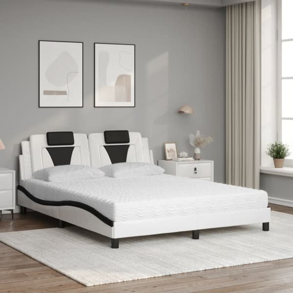 Säng med madrass vit och svart 160x200 cm konstläder