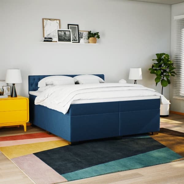 Ramsäng med madrass blå 200x200 cm tyg