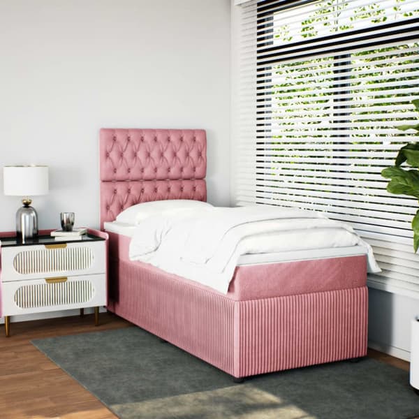 kontinentalseng med madras 90x190 cm fløjl pink