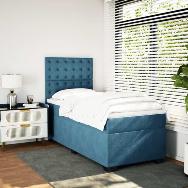 kontinentalseng med madras 80x200 cm fløjl blå