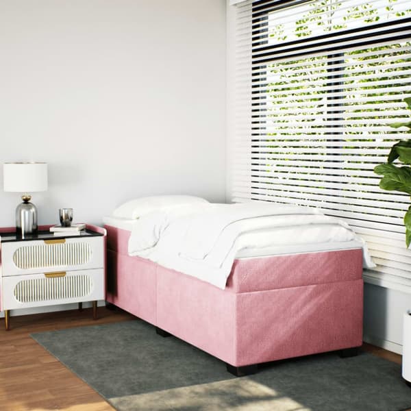 Ramsäng med madrass rosa 90x190 cm sammet