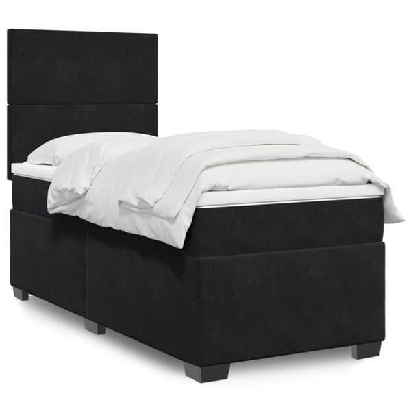 Ramsäng med madrass svart 90x200 cm sammet