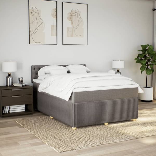 Mannermainen sänky patjalla, taupe, kangas, 140x200 cm
