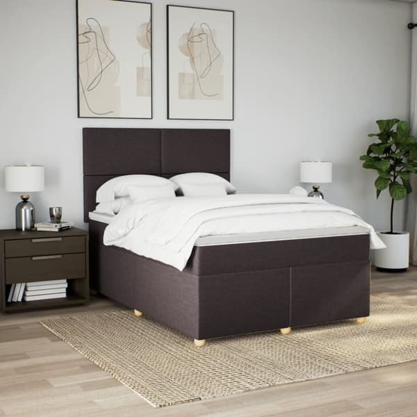 kontinentalseng med madras 140x190 cm stof mørkebrun