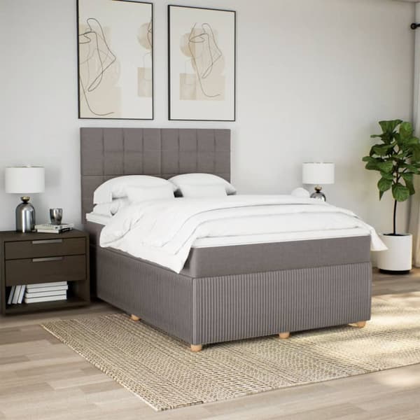 Ramsäng med madrass taupe 160x200 cm tyg