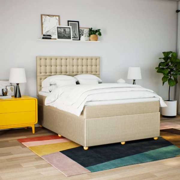 kontinentalseng med madras 160x200 cm stof cremefarvet