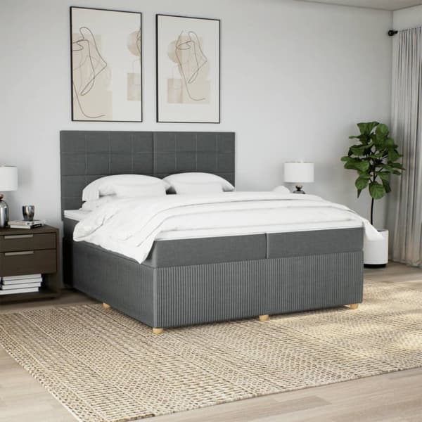 Ramsäng med madrass mörkgrå 200x200 cm tyg