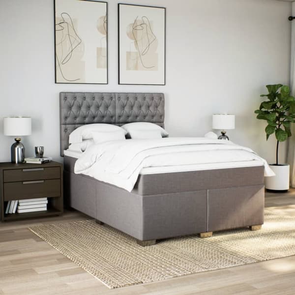 Mannermainen sänky patjalla, taupe, kangas, 140x190 cm