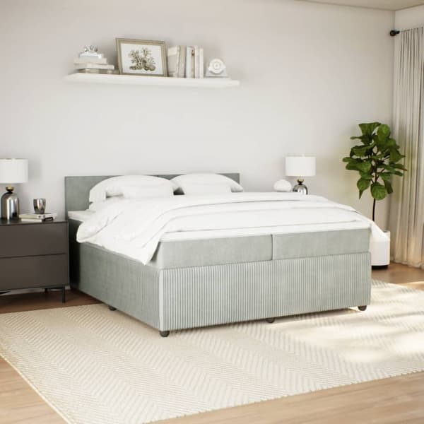 kontinentalseng med madras 200x200 cm fløjl lysegrå