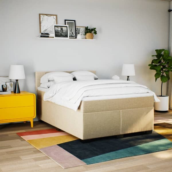 kontinentalseng med madras 160x200 cm stof cremefarvet