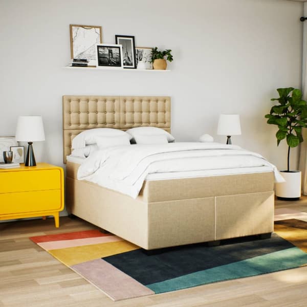 kontinentalseng med madras 160x200 cm stof cremefarvet