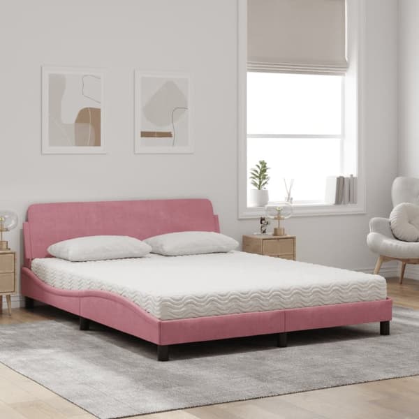 seng med madras 160x200 cm velour lyserød
