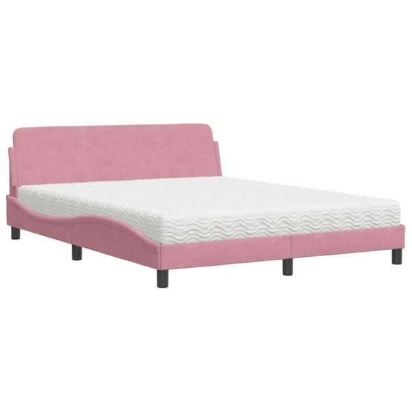 seng med madras 160x200 cm velour lyserød