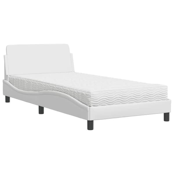 seng med madras 100x200 cm kunstlæder hvid