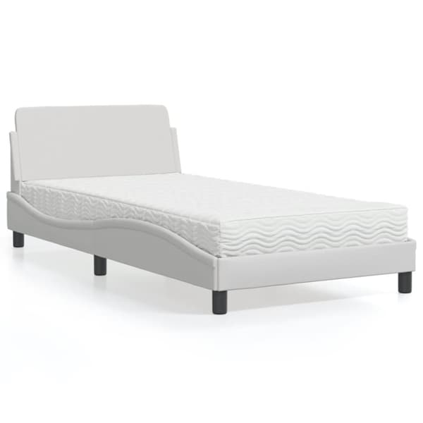 seng med madras 100x200 cm kunstlæder hvid