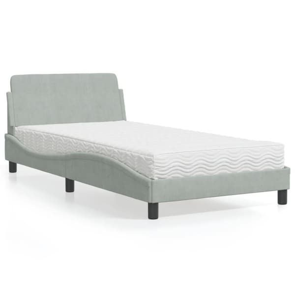 seng med madras 100x200 cm velour lysegrå