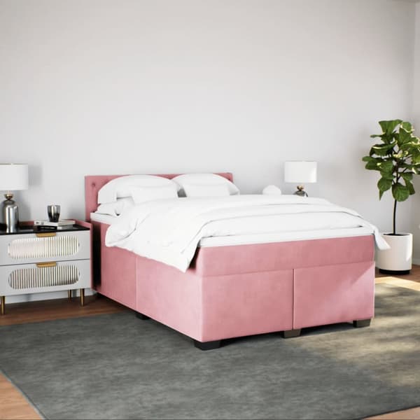 Ramsäng med madrass rosa 160x200 cm sammet