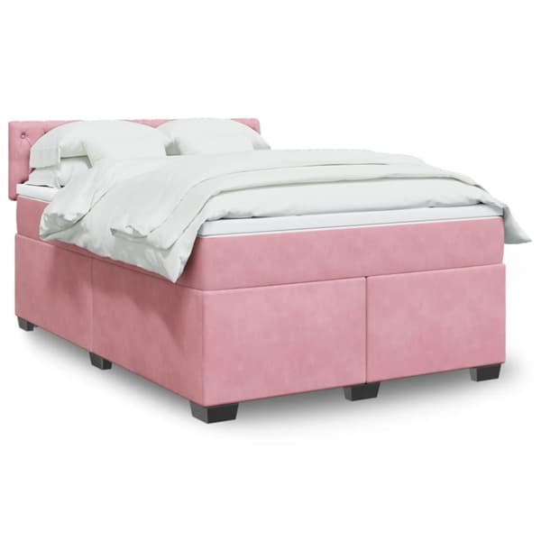 Ramsäng med madrass rosa 160x200 cm sammet