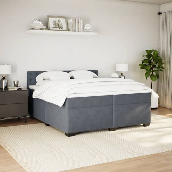 Ramsäng med madrass mörkgrå 200x200 cm sammet